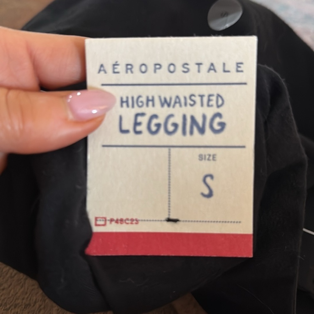 NWT Aeropostale Double Lace Front High Waisted Leggings in Black - Picture 4 of 4